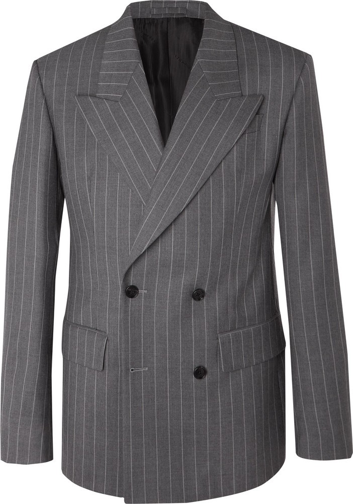Versace Grey Oversized Double-Breasted Pinstriped Wool Suit Jacket