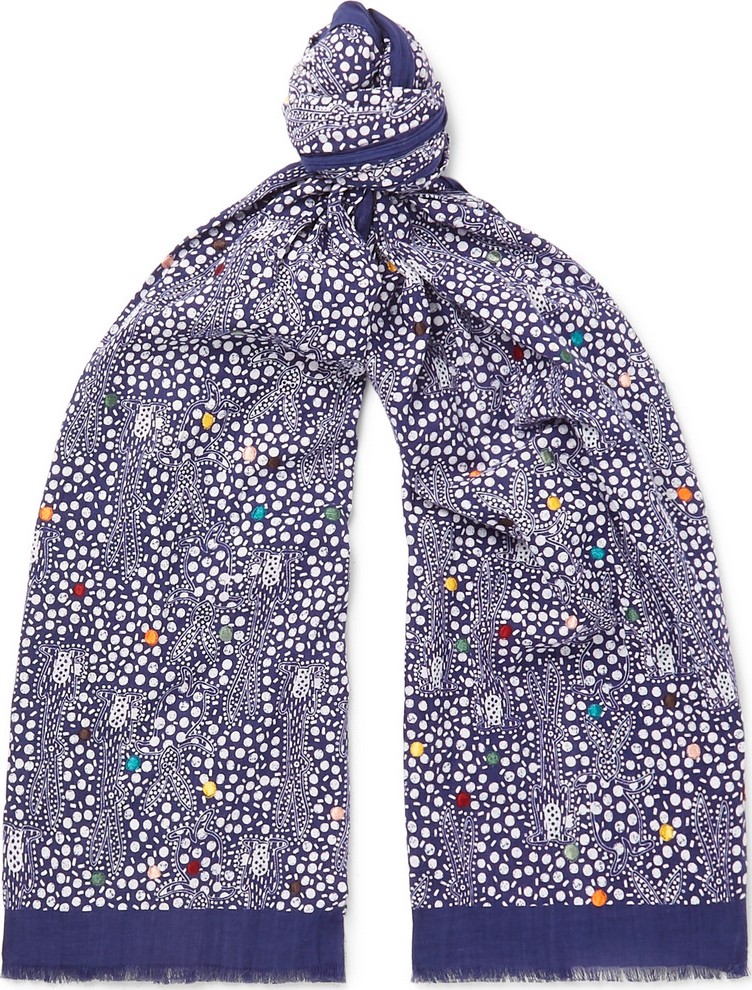 Paul Smith Embroidered Printed Cotton-Voile Scarf