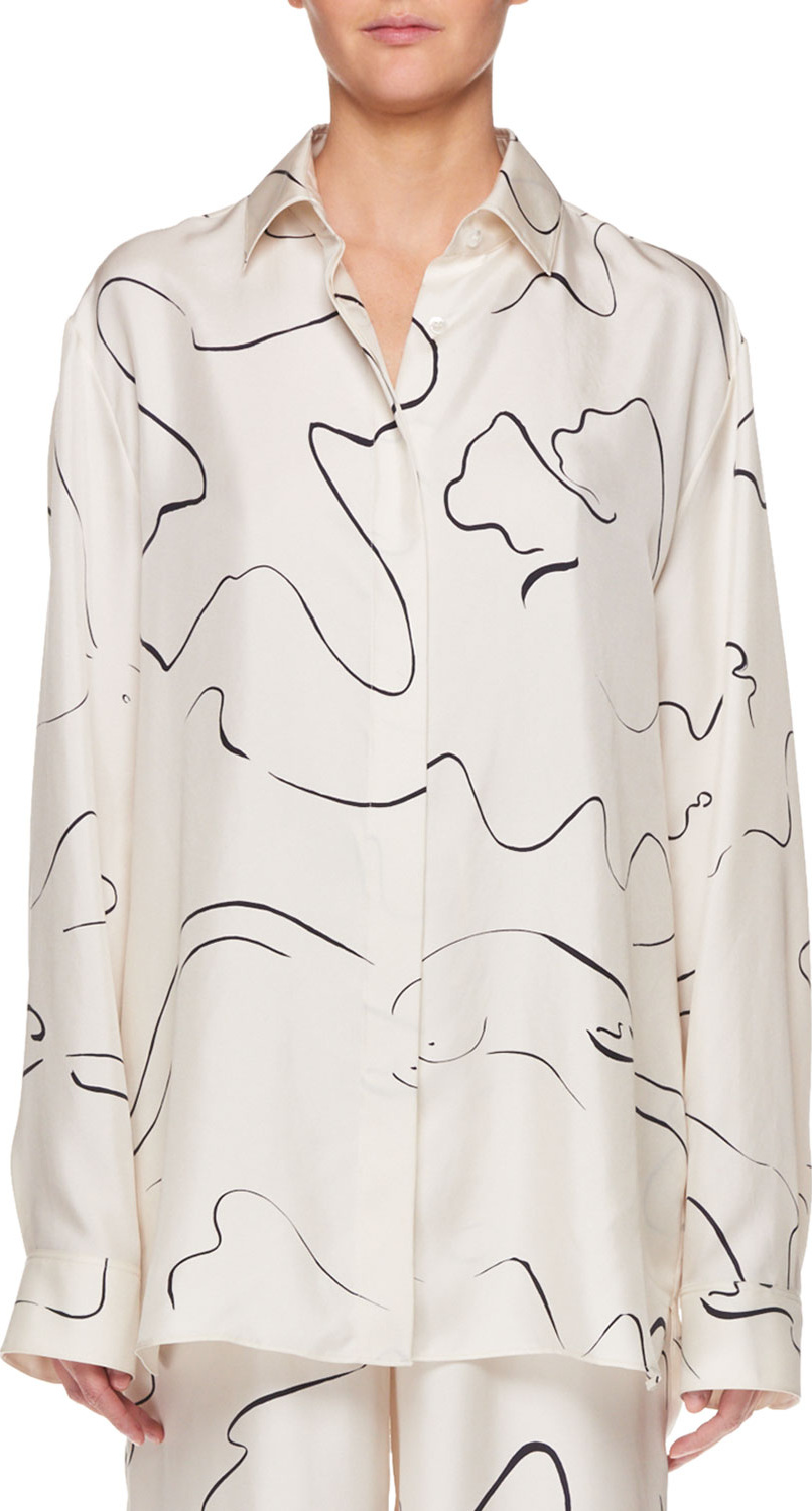 THE ROW Big Sisea Button-Down Long-Sleeve Silk Shirt