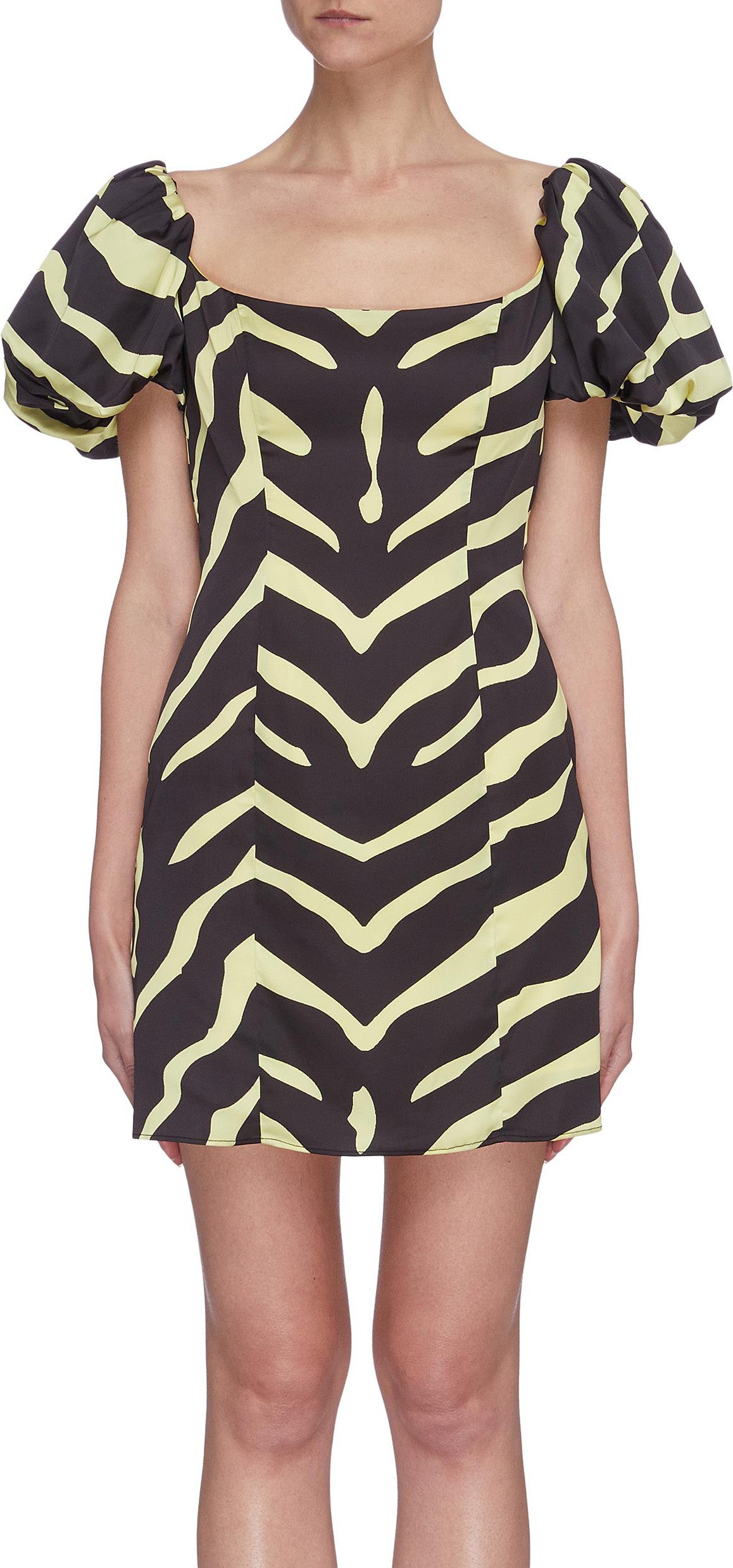 De La Vali 'Koko' puff sleeve tiger print satin dress