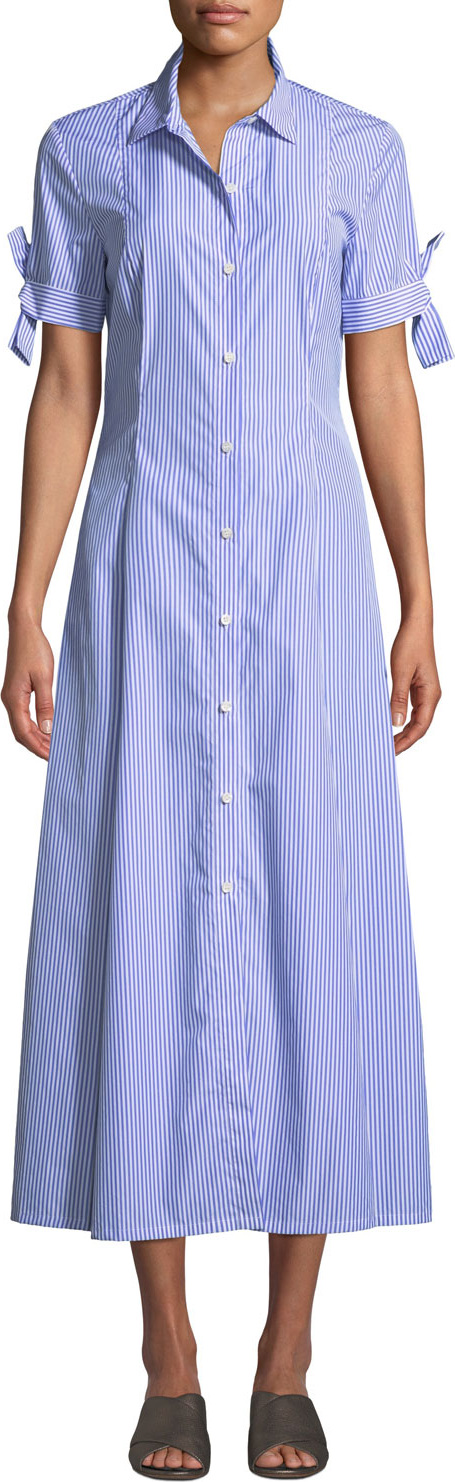 Theory Dalton Long Striped Tie-Sleeve Cotton Shirtdress
