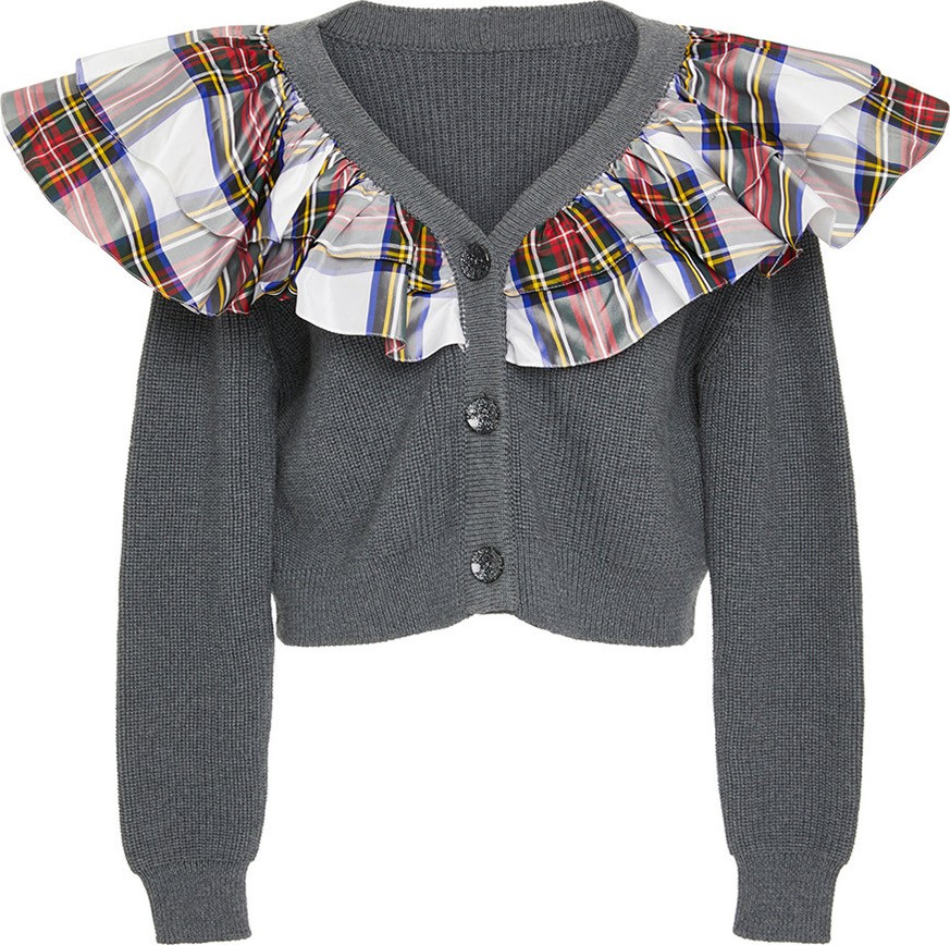 Isa Arfen tartan ruffled cardigan