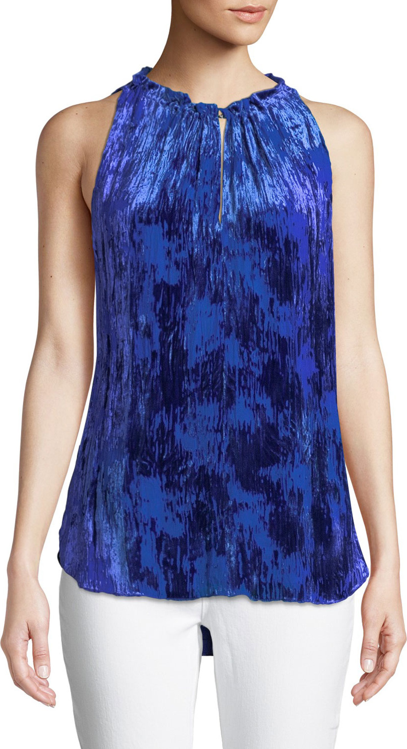 Elie Tahari Bessie Sleeveless Devore Velvet Blouse
