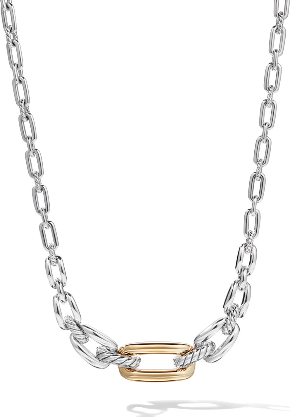 David Yurman Wellesley Short Silver Link Necklace w/ 18k Gold