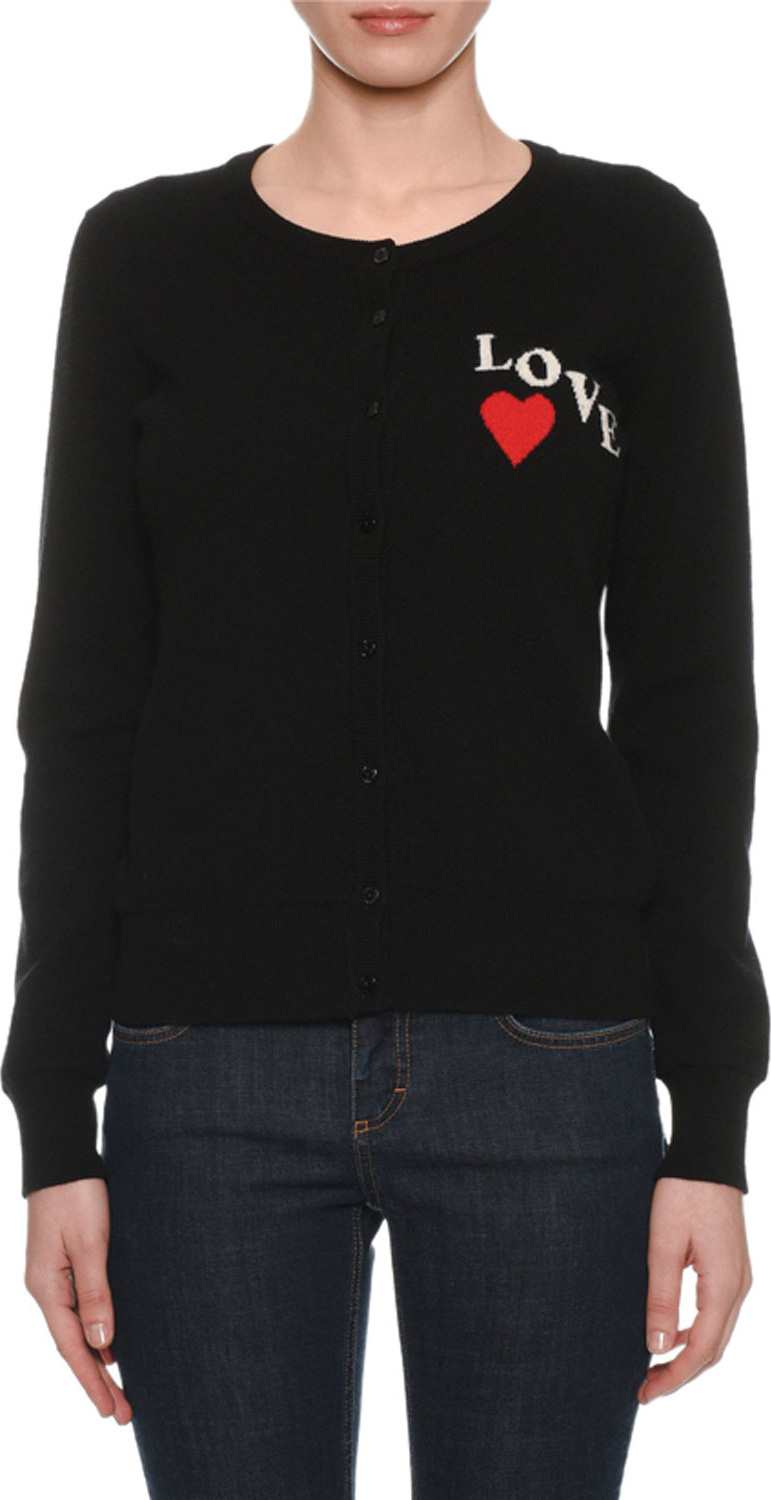 Dolce & Gabbana Crewneck Button-Front Long-Sleeve Cashmere Cardigan w/ Love Patch