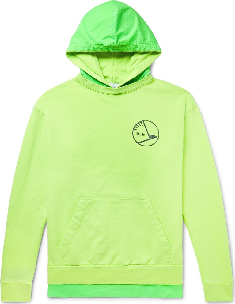 RHUDE Oversized Logo-Print Neon Ripstop-Trimmed Loopback Cotton-Jersey Hoodie