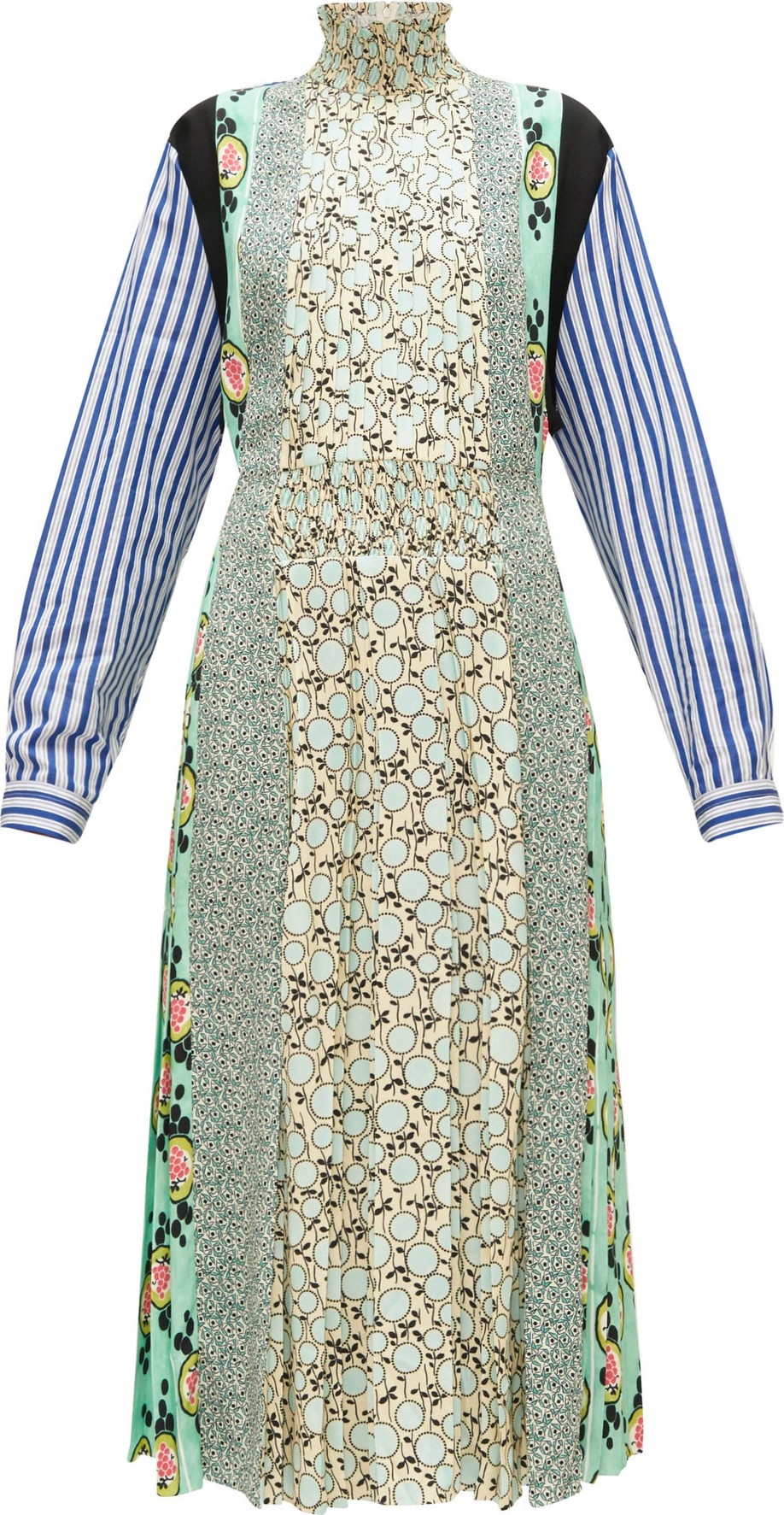 Prada Sable patchwork-print pleated crepe dress