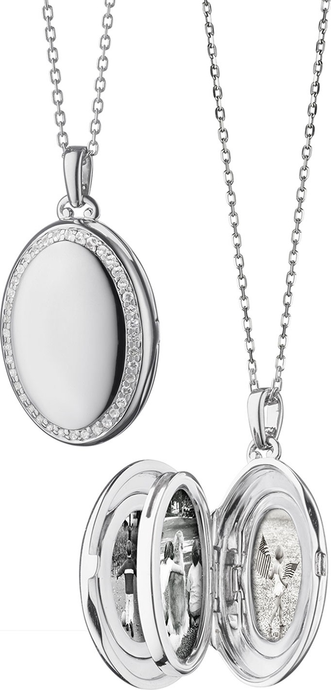 Monica Rich Kosann Sterling Silver Midi 4-Image Locket Necklace with White Sapphires, 32"