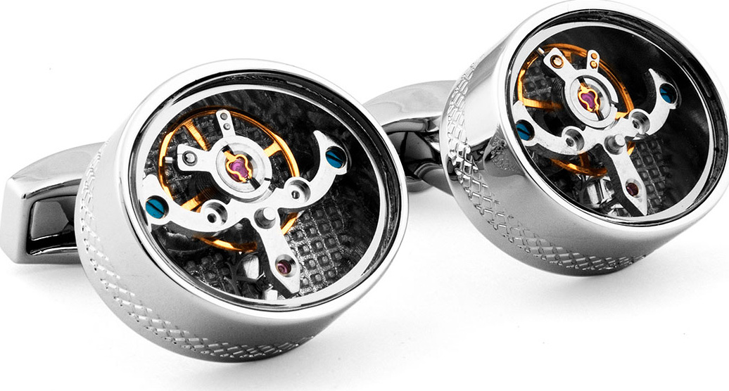 Tateossian Rhodium Tourbillon-Movement Cuff Links