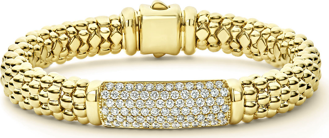 LAGOS 18k Caviar Gold Rope Bracelet w/ 25mm Diamond Plate