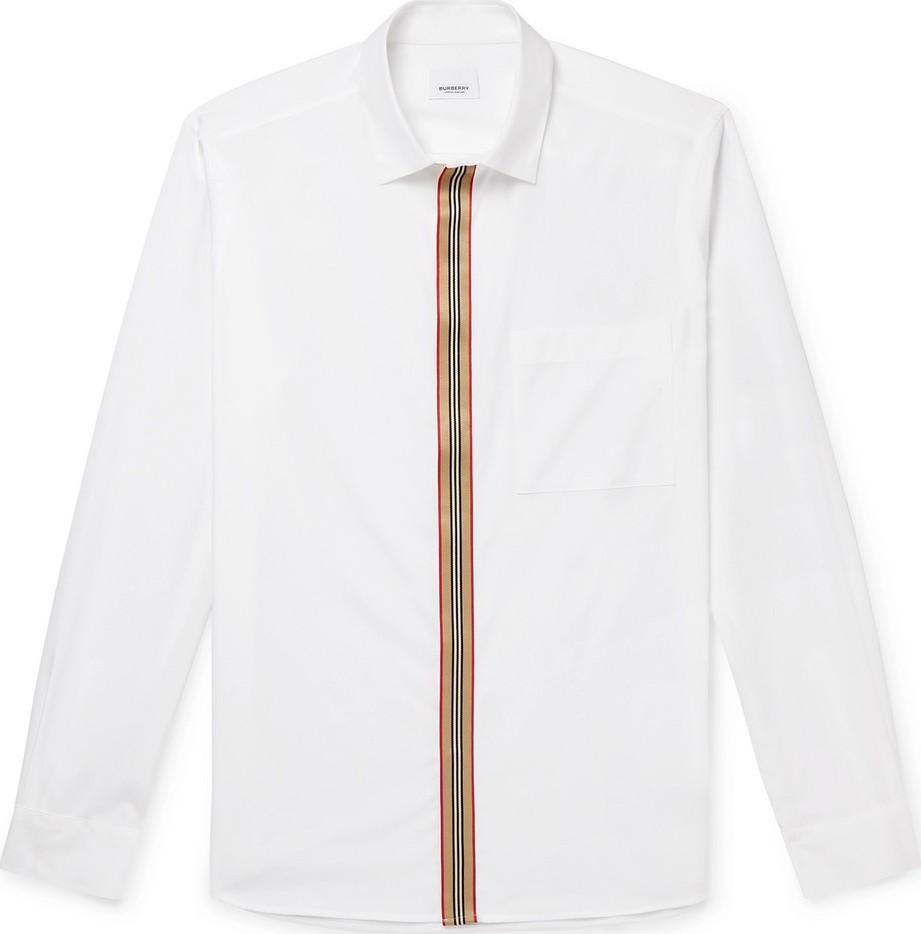 Burberry London England Slim-Fit Striped Grosgrain-Trimmed Cotton-Blend Oxford Shirt