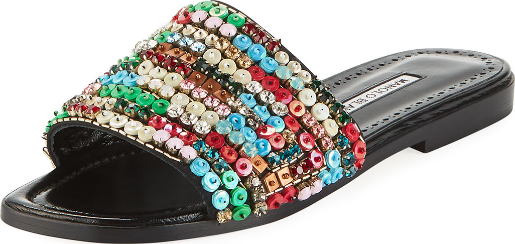 Manolo Blahnik Gioiosa Embellished Flat Slide Sandals