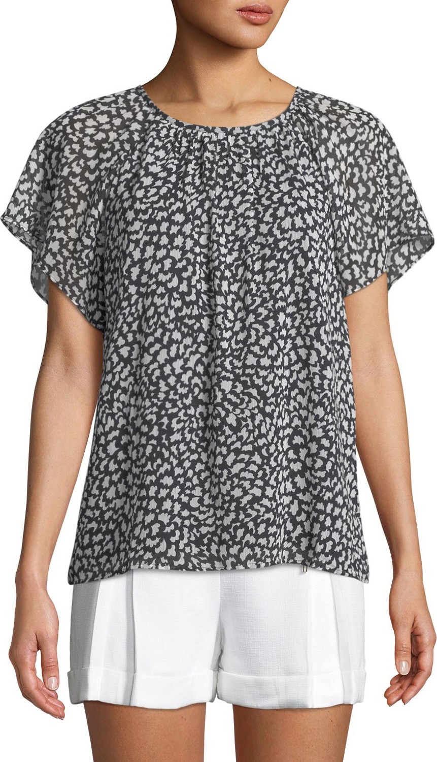 Club Monaco Danicah Printed Flutter-Sleeve Top