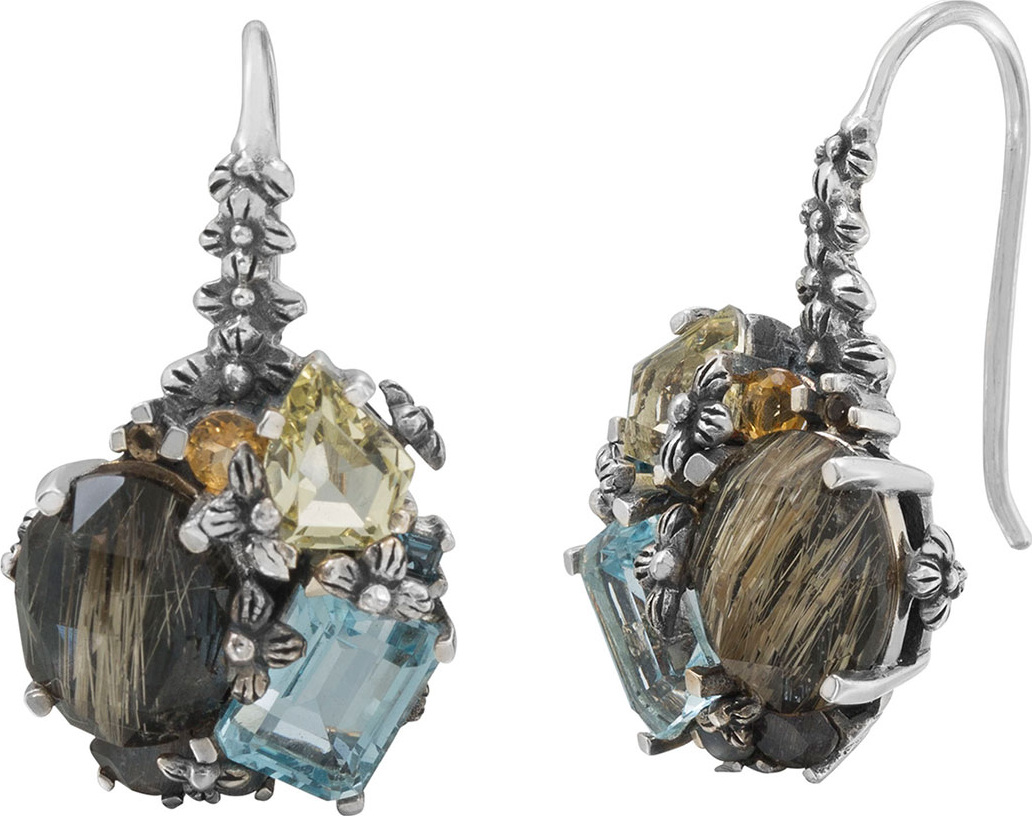 Stephen Dweck Mixed Cluster Silver Drop Earrings
