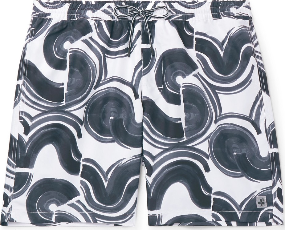 Club Monaco Bo Wave Mid-Length Printed Swim Shorts