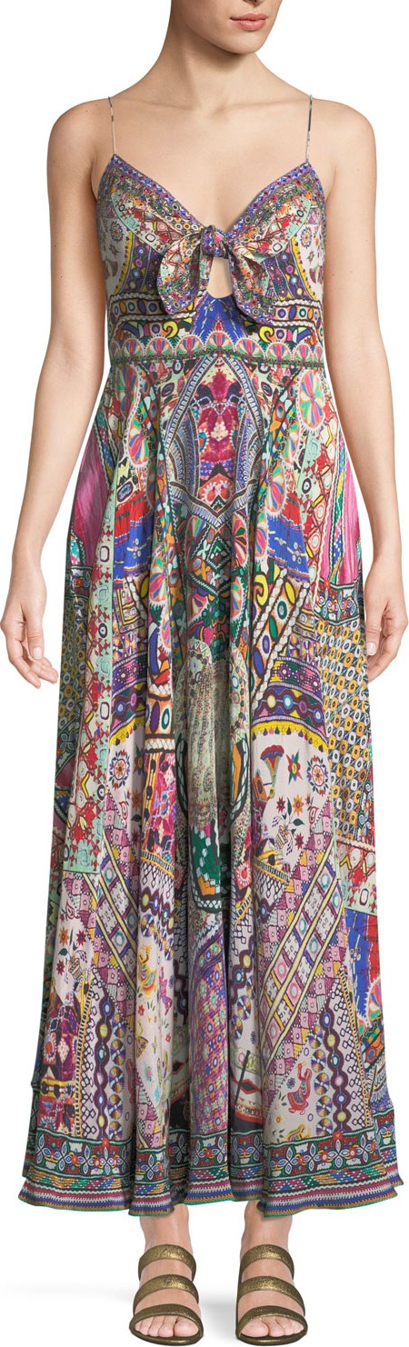 Camilla Sleeveless Tie-Front Printed Coverup Maxi Dress