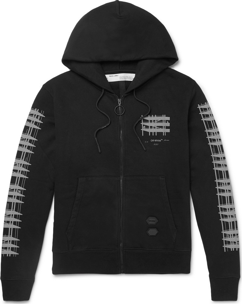 Off White Printed Loopback Cotton-Jersey Hoodie