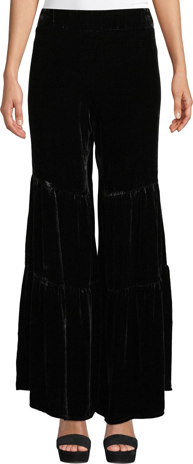 Johnny Was Katya Tiered Velvet Wide-Leg Pants