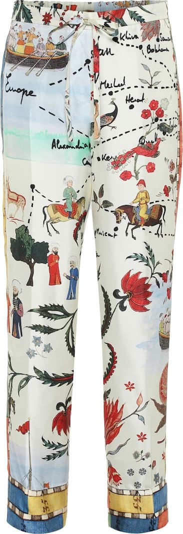 Oscar De La Renta Printed mid-rise straight silk pants