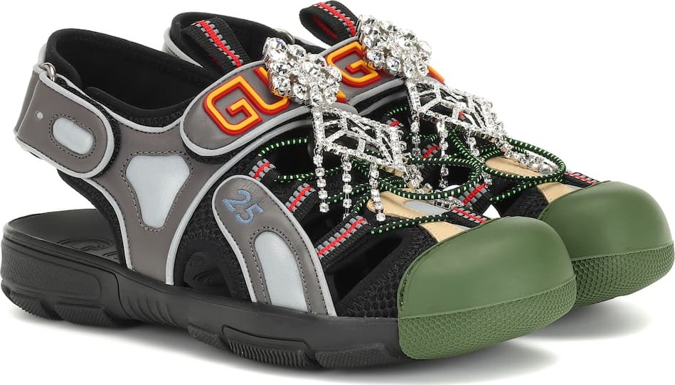 Gucci Leather and mesh slingback sandals