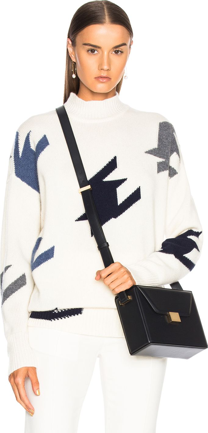 Victoria Beckham Houndstooth Cashmere Turtleneck Sweater