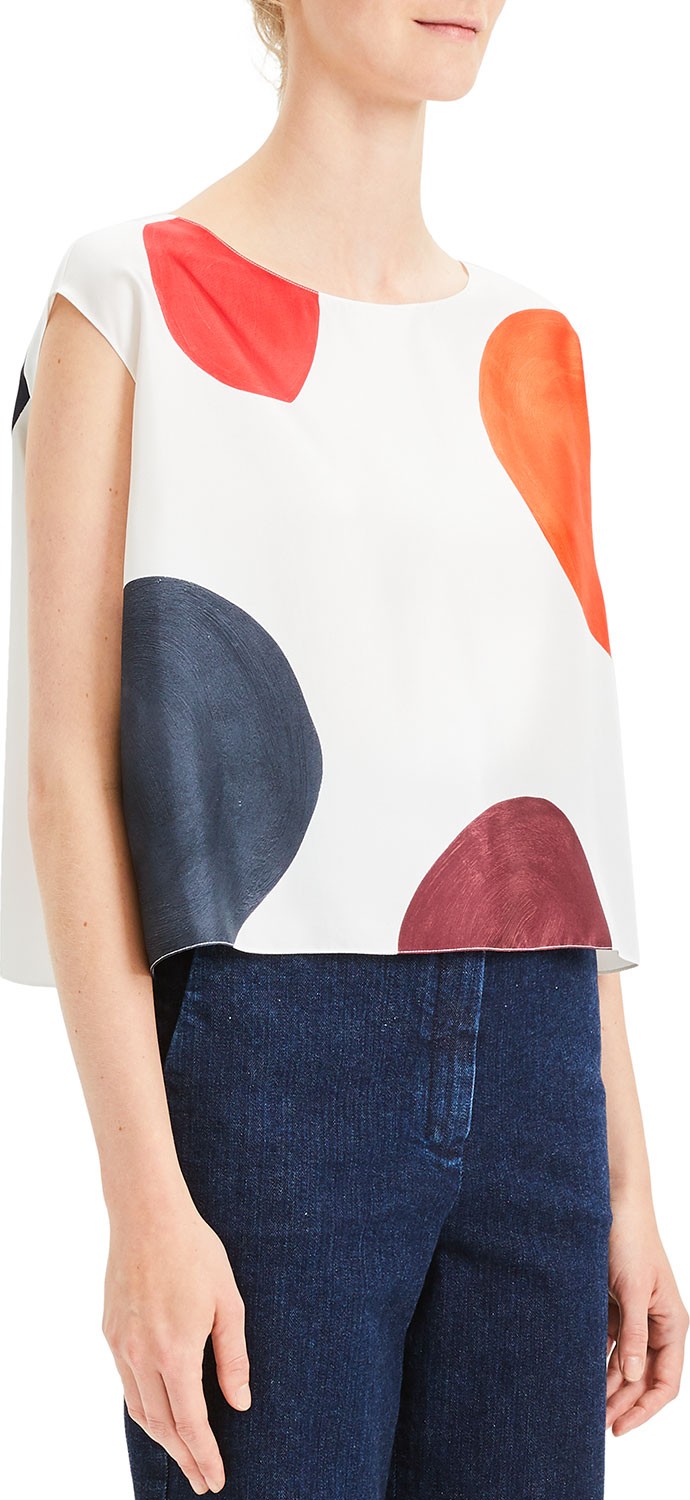 Theory Straight Polka Dot Cropped Twill Top