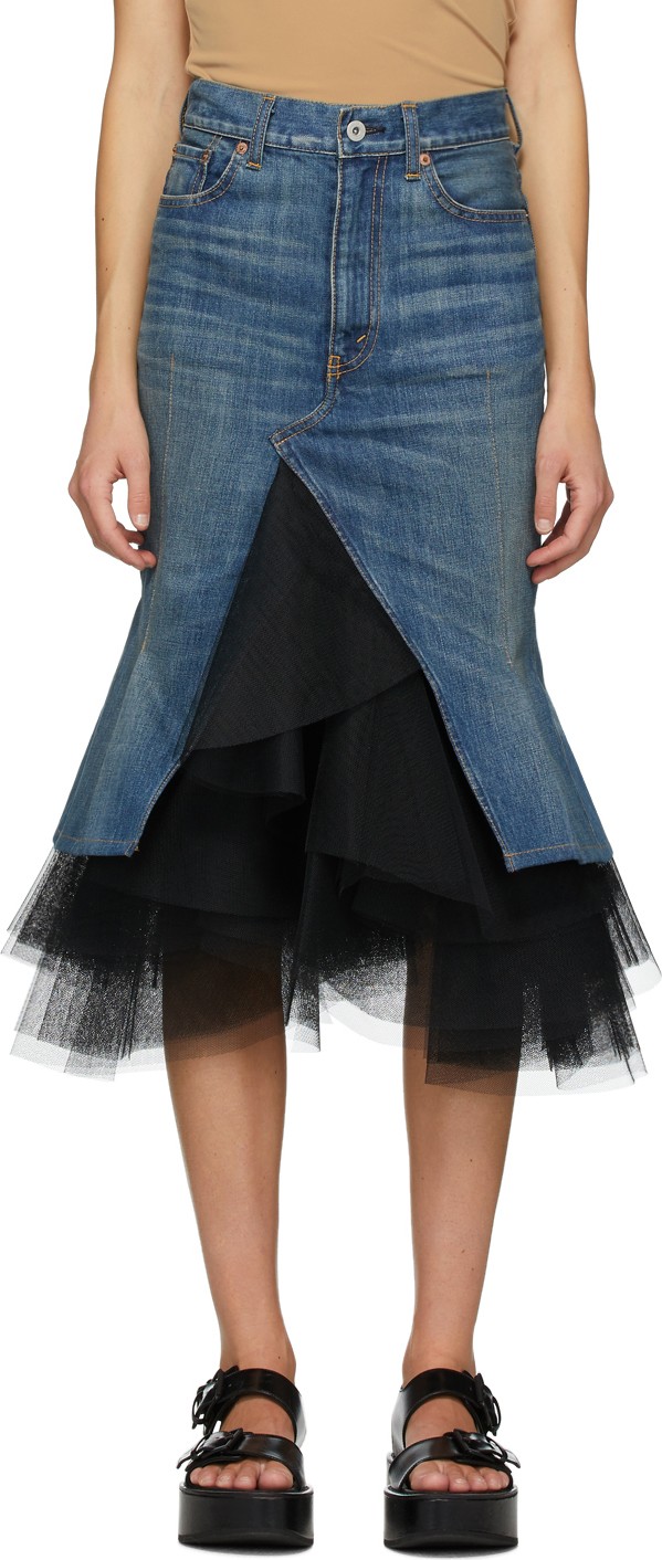 Junya Watanabe Blue Denim Tulle Skirt