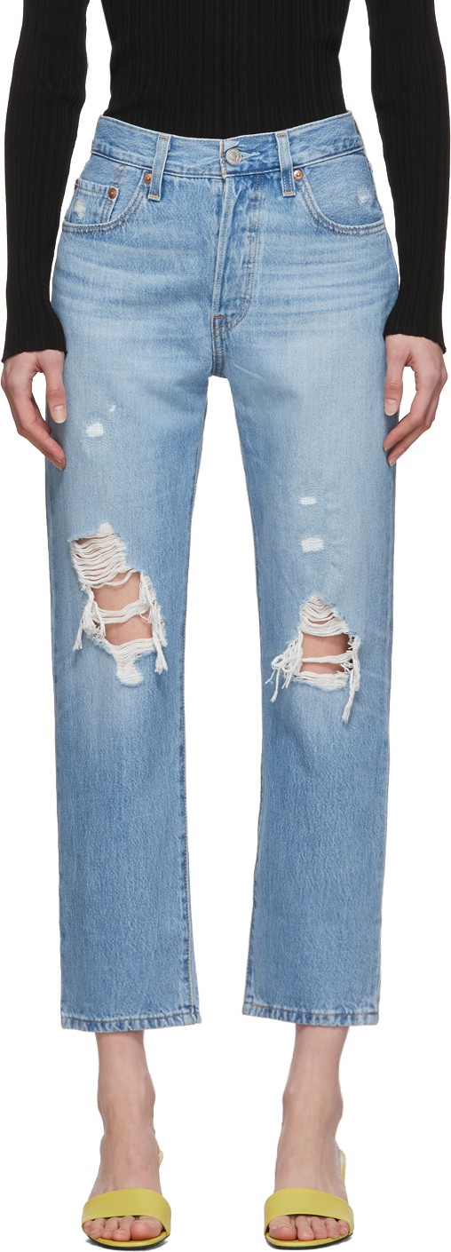 LEVI’S Blue 501 Original Cropped Ripped Jeans