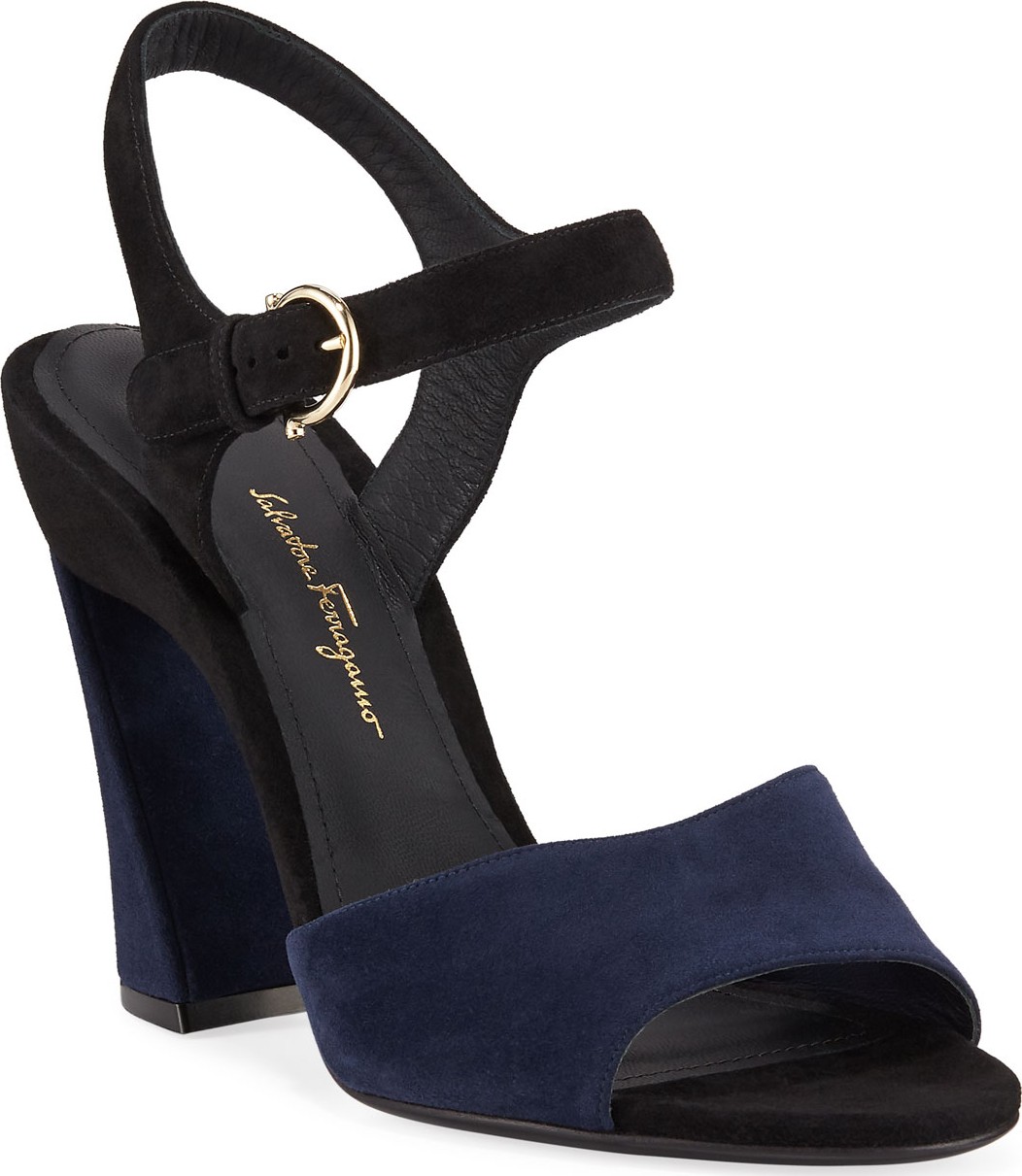 Salvatore Ferragamo Aede Two-Tone Suede Sandals