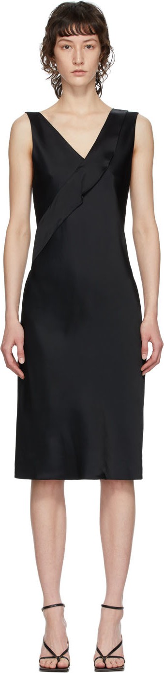 Helmut Lang Black Double Satin Sash Dress