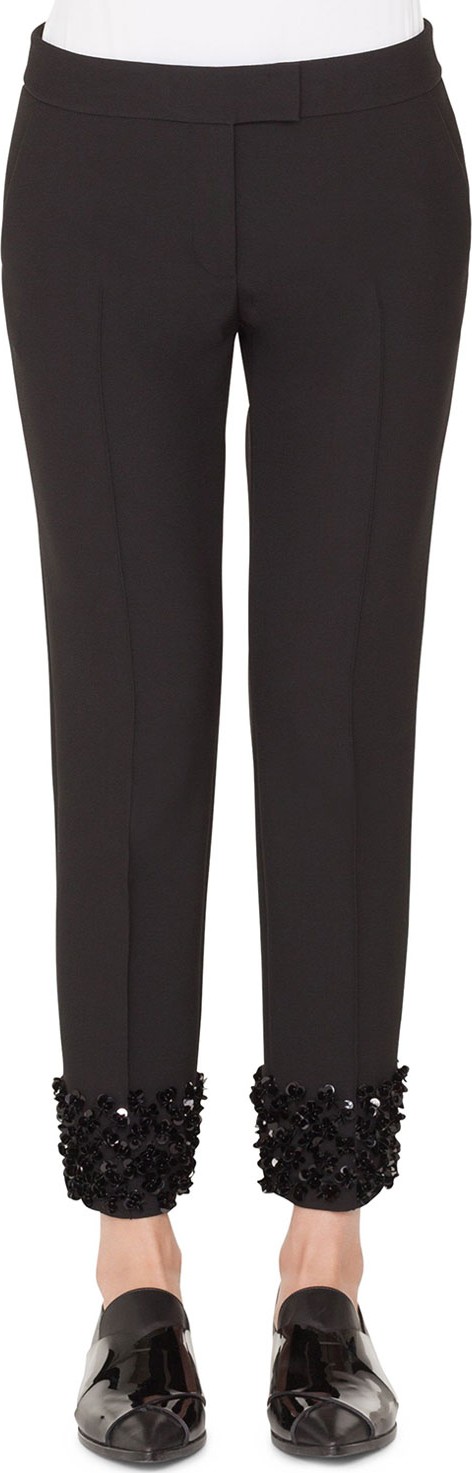 Akris Punto Frankie Straight-Leg Cropped Punto Pants with Sequin Cuffs