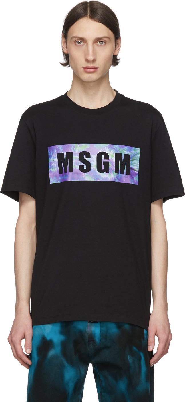MSGM Black Tie-Dye Box Logo T-Shirt