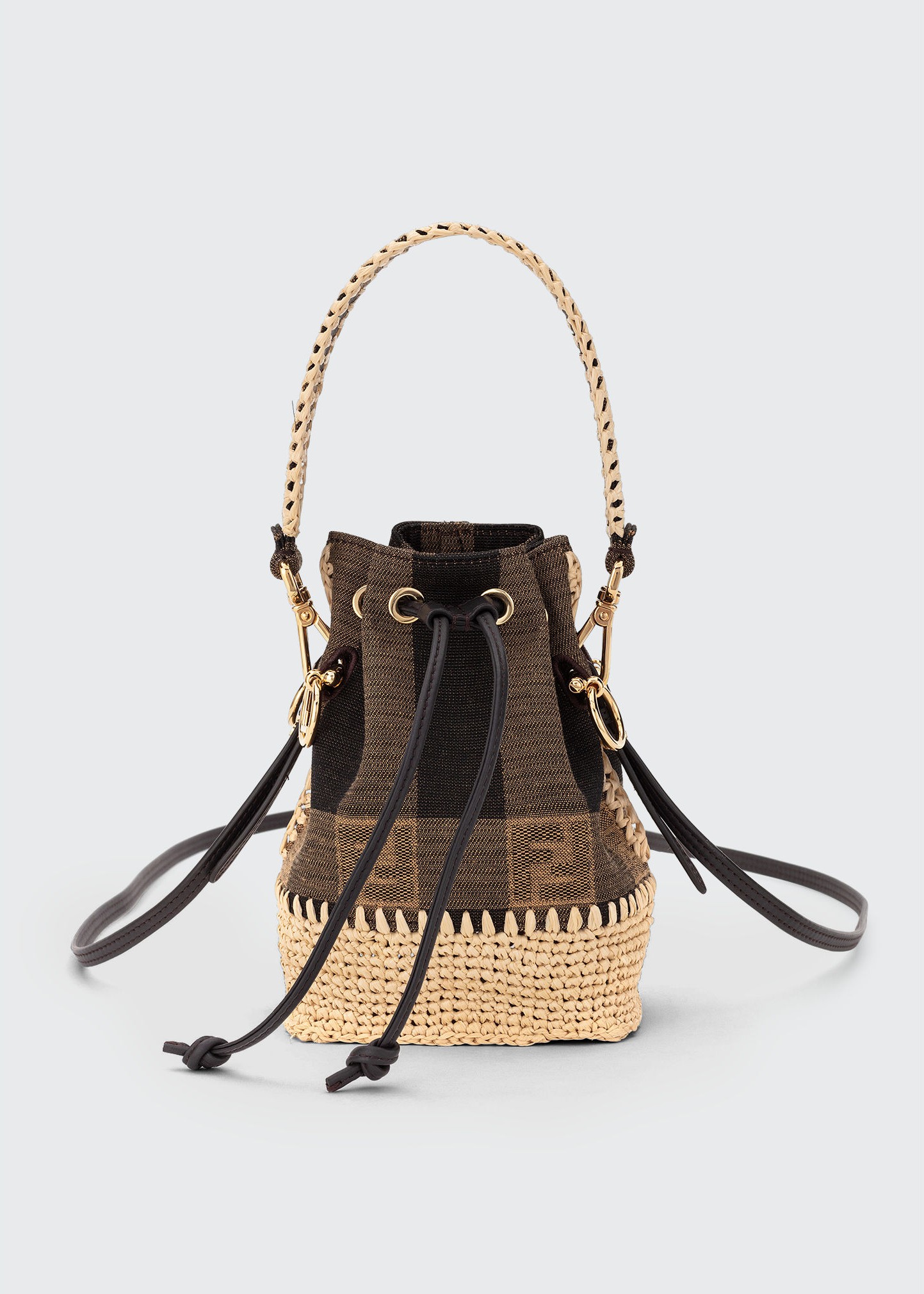 Fendi Mon Tresor Mini Braided Jaquard Pequin Bucket Bag