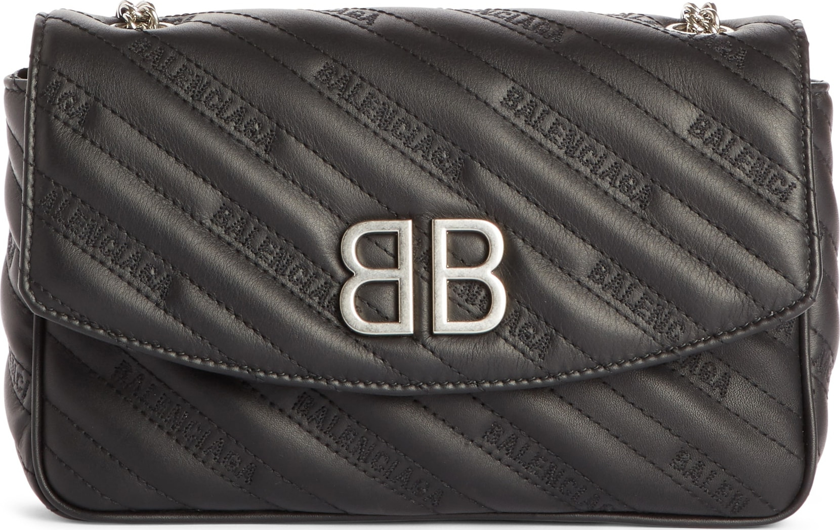 Balenciaga BB Matelassé Quilted Wallet on a Chain