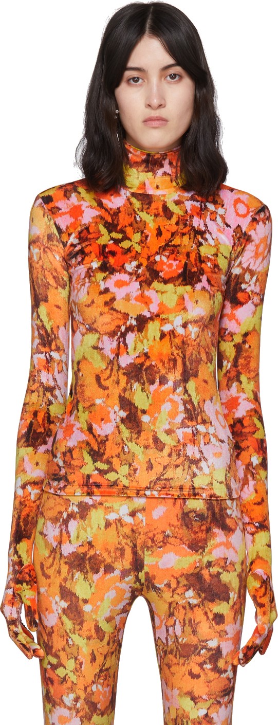 Richard Quinn Orange Floral Turtleneck
