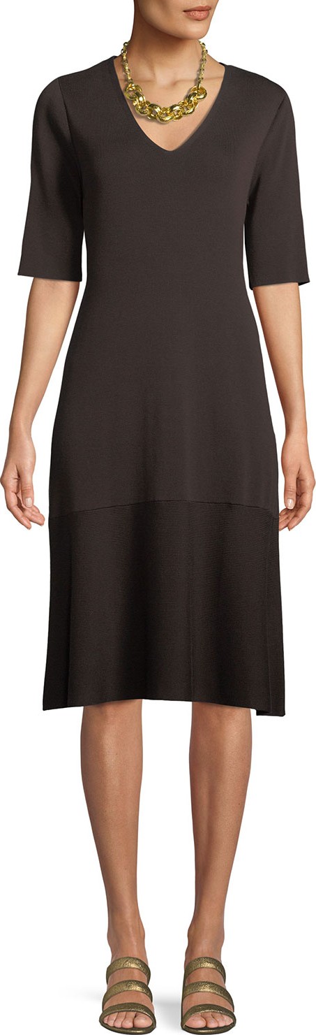 Eileen Fisher V-Neck Short-Sleeve Tencel® A-line Dress