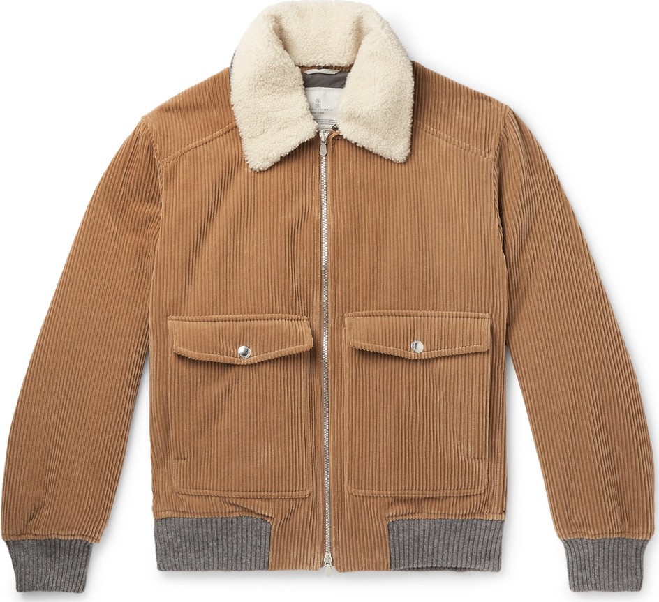 Brunello Cucinelli Shearling-Trimmed Cotton and Cashmere-Blend Corduroy Bomber Jacket