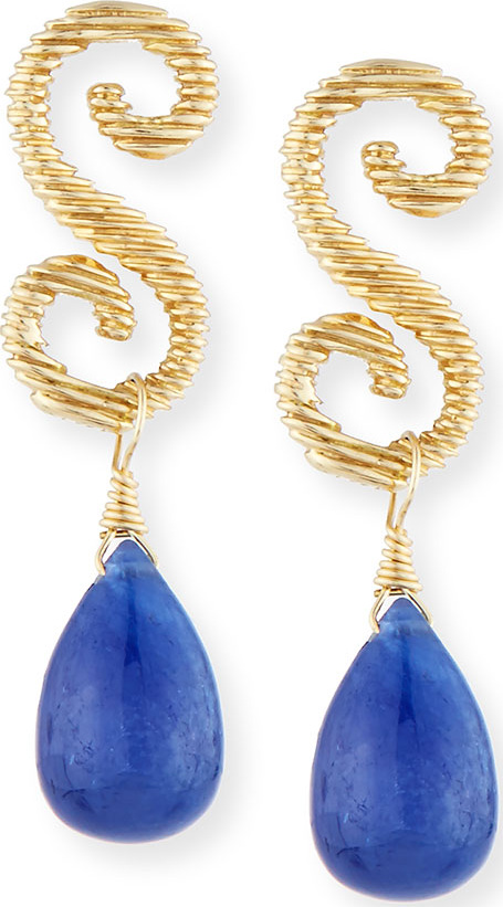 Splendid 18K Gold & Sapphire Briolette Drop Earrings