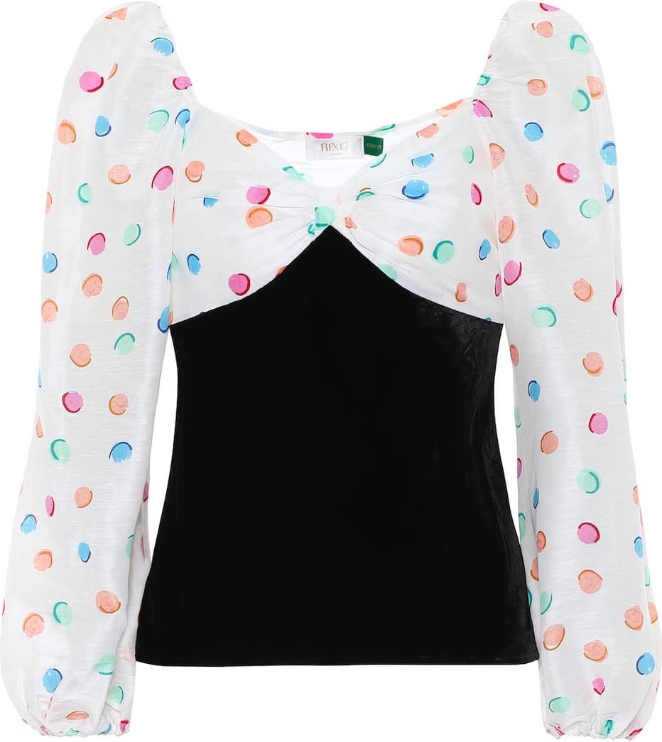 RIXO LONDON Hannah polka-dot velvet blouse