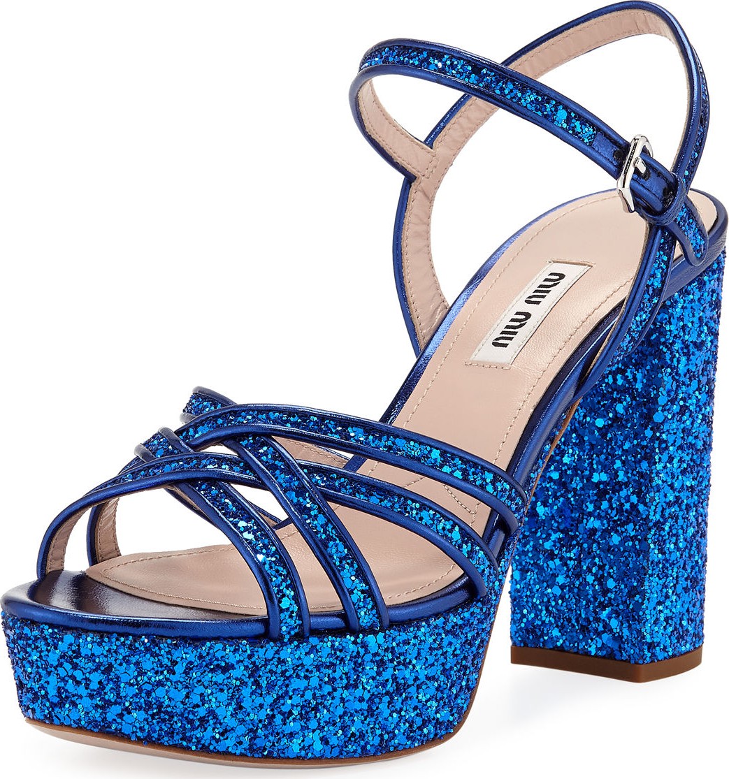 Miu Miu Glitter Strappy Platform Sandals