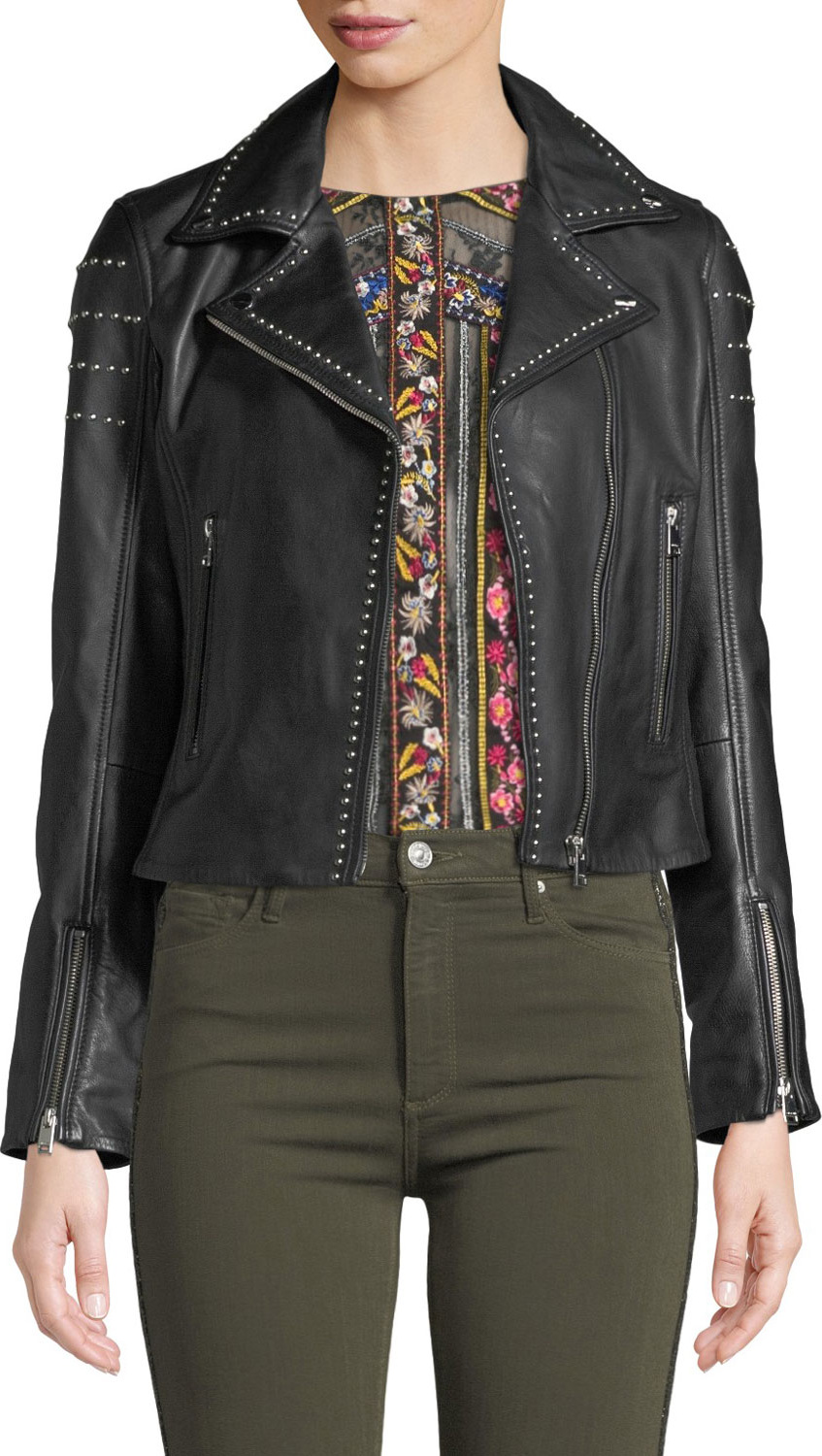 LAMARQUE Loni Studded Leather Cropped Moto Jacket
