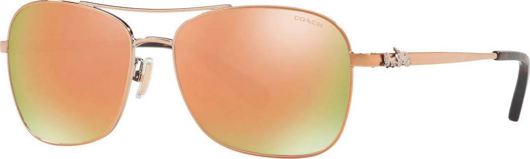 COACH Mirrored Metal Aviator Sunglasses w/ 3D Stagecoach Detail