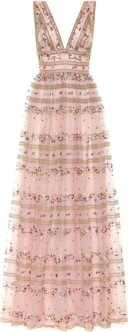 Costarellos Embroidered tulle gown