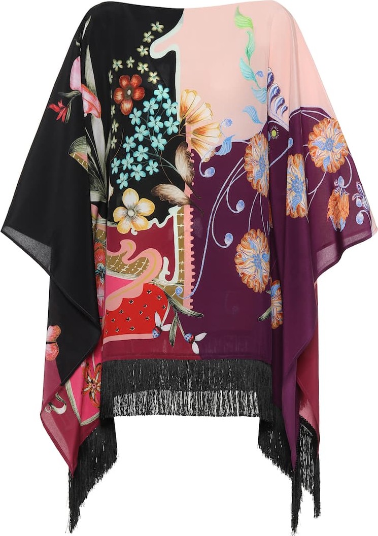 Etro Printed silk poncho top