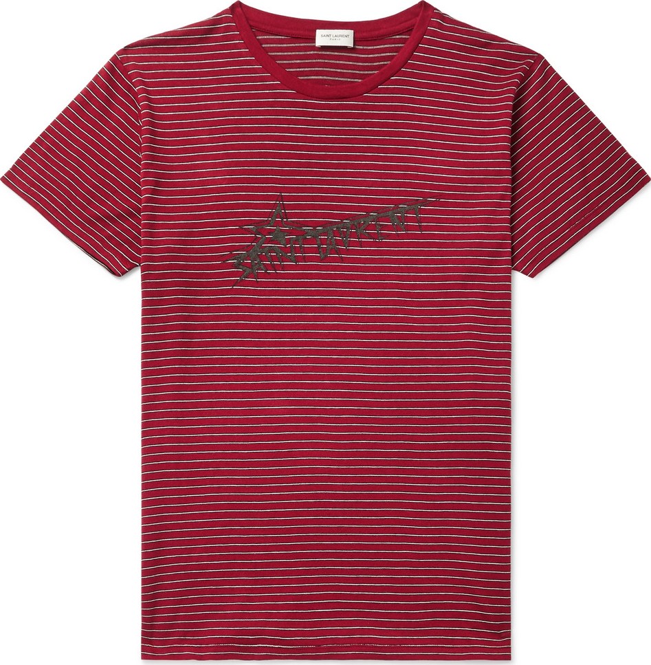 Saint Laurent Logo-Print Striped Cotton-Jersey T-Shirt