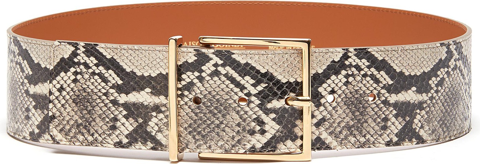 Maison Boinet Brass Buckle Snake Embossed  Leather Belt