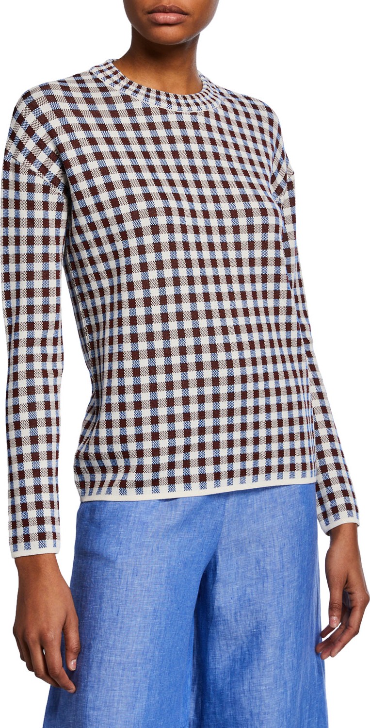 Christian Wijnants Keanu Check Jacquard Crewneck Sweater