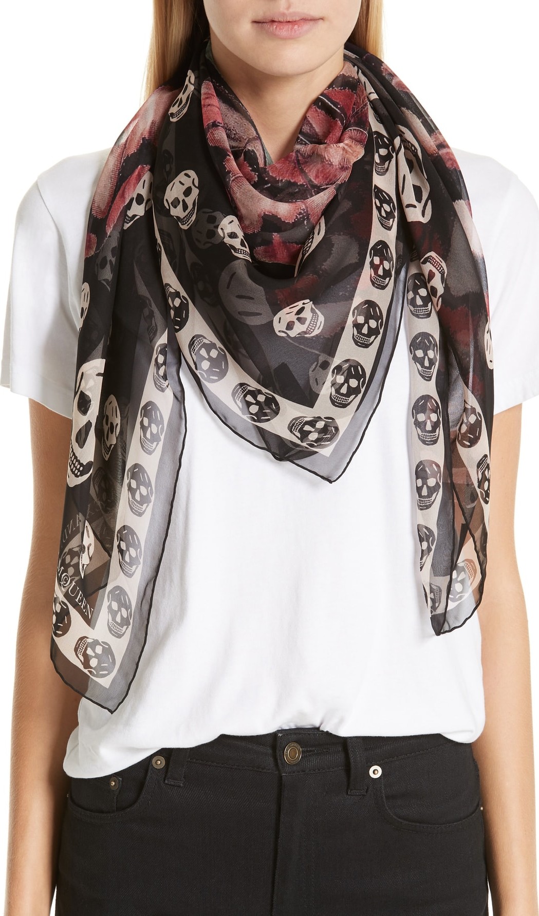 Alexander McQueen Giant Butterfly & Skull Print Silk Chiffon Scarf