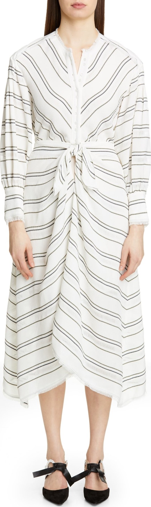 Proenza Schouler Tie Front Stripe Crepe Dress