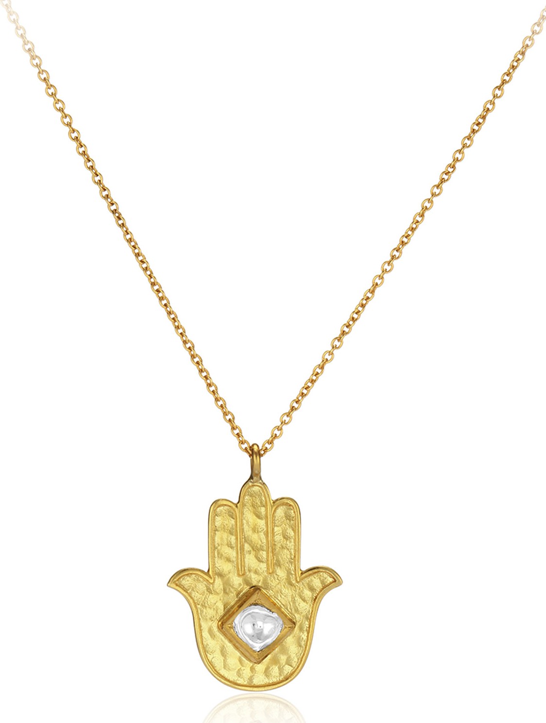 Legend Amrapali 18k Gold Kundan Vintage Hamsa Pendant Necklace, 24"